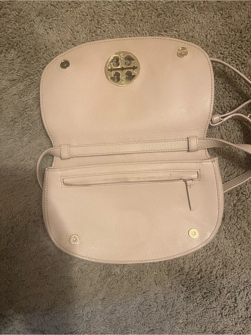 Tory Burch Pale Pink Pebbled Leather Crossbody with Gold Logo